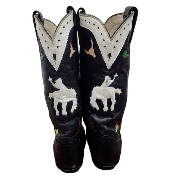 Larry Mahan Vintage Rare Rodeo Black White Red Cowgirl Cowboy Western Boots 7 B - Picture 10 of 16